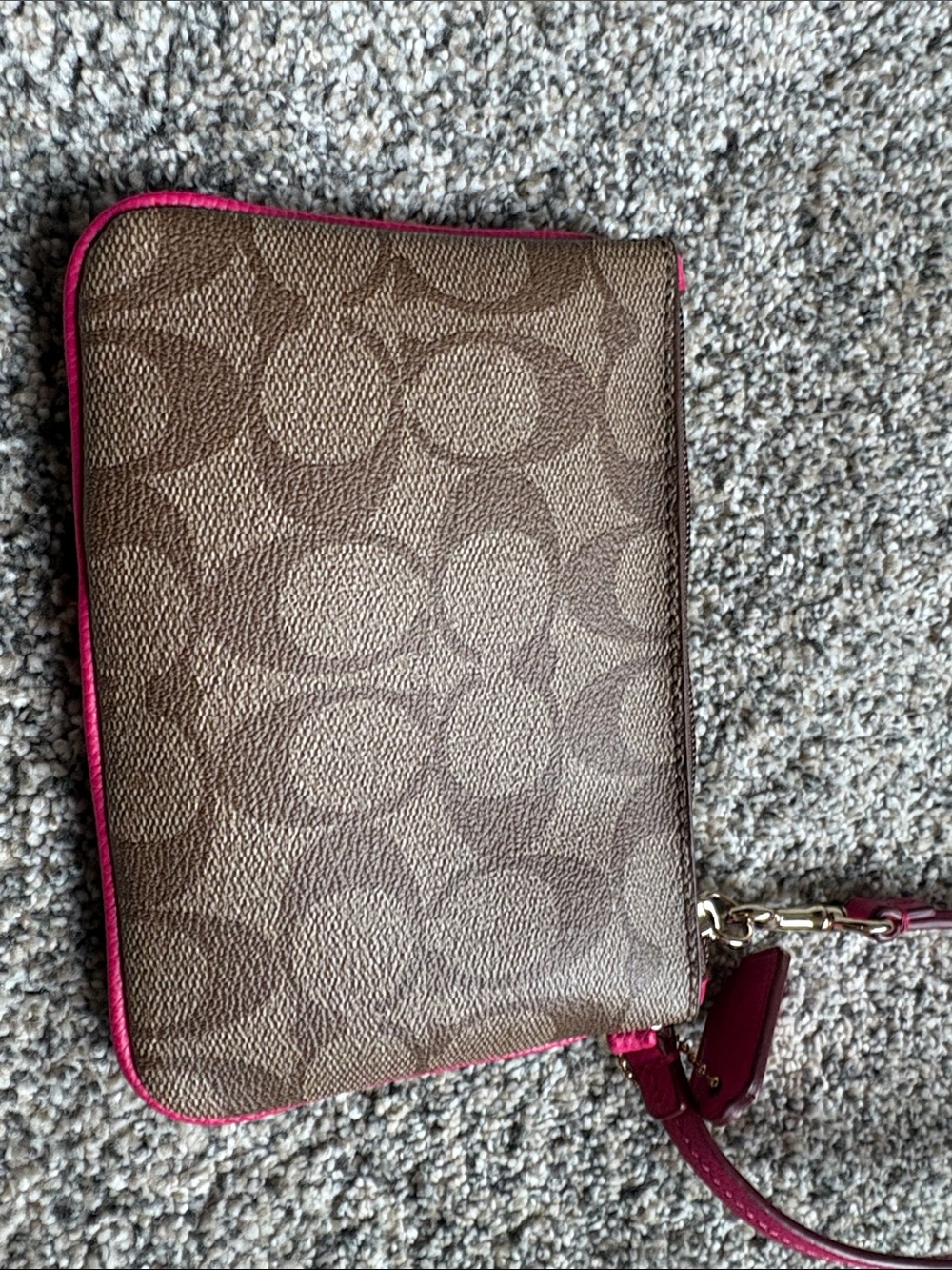 Coach Brown Signature Canvas Wristlet with Pink Leather Accent - Picture 3 of 6